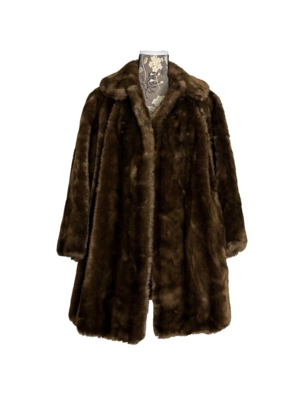 Vintage Tissavel Tocci Imports Mid-Length Brown Faux Fur Coat Made In England